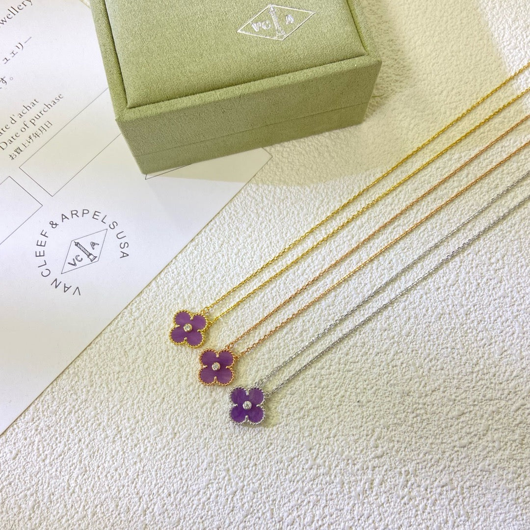 [OrnoraJewelry Jewelry]CLOVER 15MM DIAMOND  PURPLE VIOLET NECKLACE