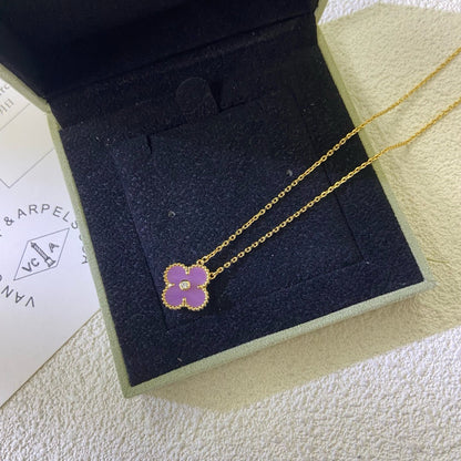 [OrnoraJewelry Jewelry]CLOVER 15MM DIAMOND  PURPLE VIOLET NECKLACE