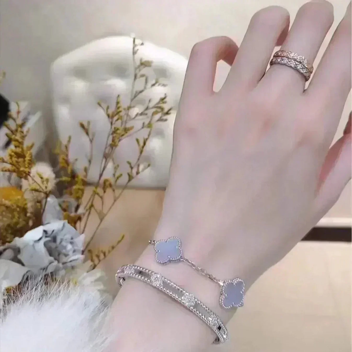 [OrnoraJewelry] CLOVER 5 MOTIF PURPLE CHALCEDONY BRACELET COLLECTION