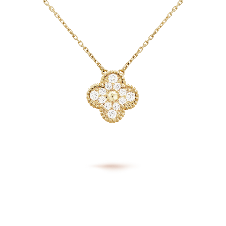 [OrnoraJewelry]CLOVER 15MM DIAMOND SINGLE FLOWER NECKLACE