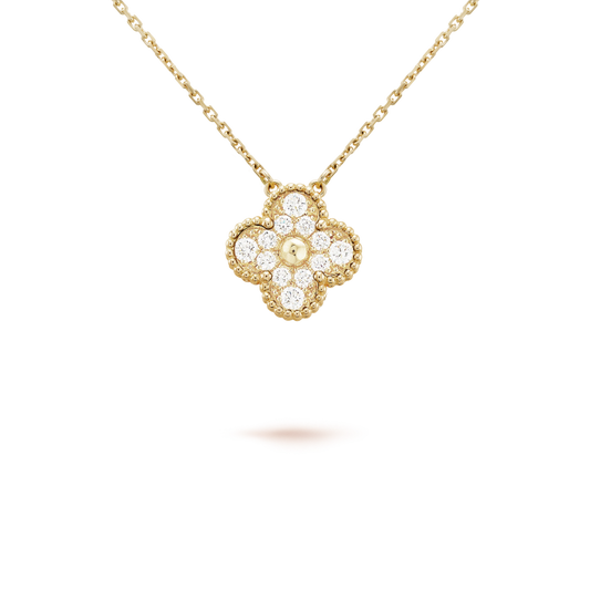 [OrnoraJewelry]CLOVER 15MM DIAMOND SINGLE FLOWER NECKLACE