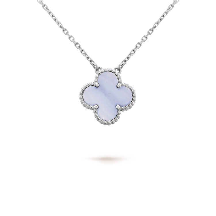 [OrnoraJewelry]CLOVER 15MM BLUE CHALCEDONY NECKLACE SILVER