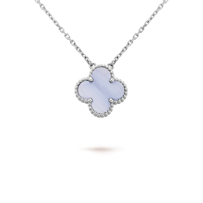 [OrnoraJewelry]CLOVER 15MM BLUE CHALCEDONY NECKLACE SILVER