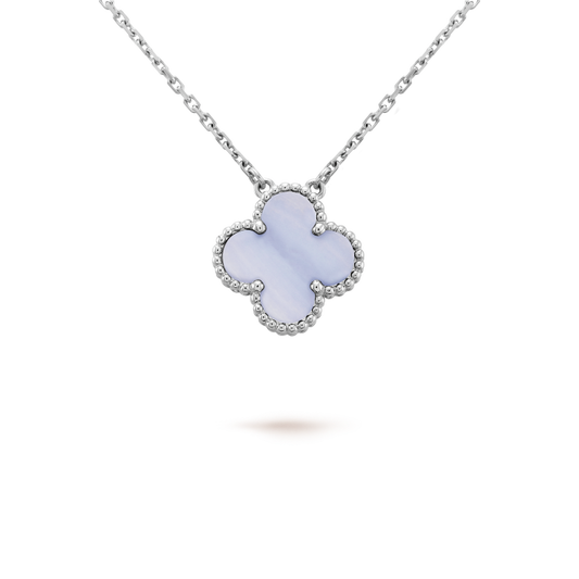 [OrnoraJewelry]CLOVER 15MM BLUE CHALCEDONY NECKLACE SILVER