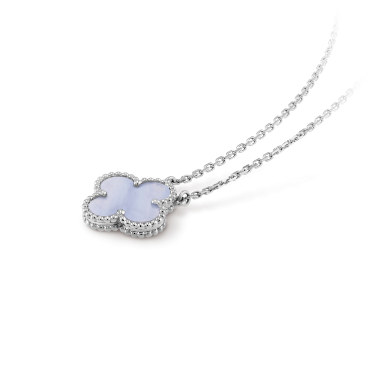 [OrnoraJewelry]CLOVER 15MM BLUE CHALCEDONY NECKLACE SILVER