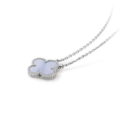 [OrnoraJewelry]CLOVER 15MM BLUE CHALCEDONY NECKLACE SILVER