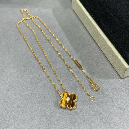 [OrnoraJewelry]CLOVER 15MM DIAMOND AND YELLOW TIGER'S EYE AGATE necklace