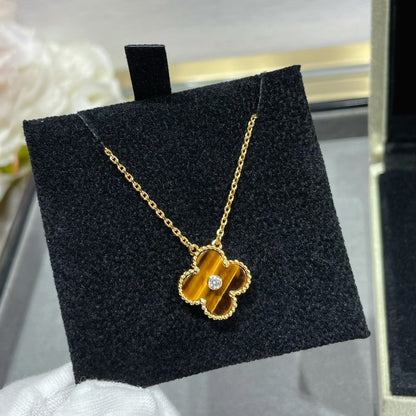 [OrnoraJewelry]CLOVER 15MM DIAMOND AND YELLOW TIGER'S EYE AGATE necklace