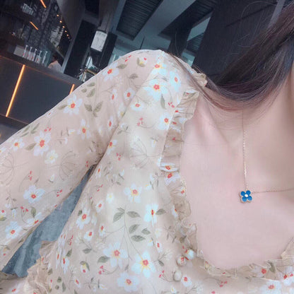 [OrnoraJewelry]CLOVER 15MM DIAMOND AND BLUE AGATE NECKLACE