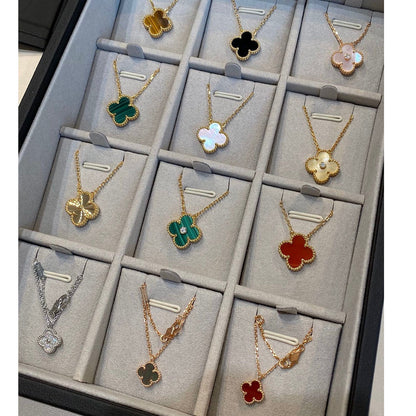 [Ornora Jewelry]CLOVER 15MM BLACK ONYX SINGLE FLOWER NECKLACE
