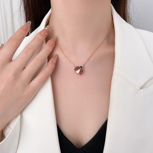 [OrnoraJewelry]LUCKY  CARNELIANS LADYBUG NECKLACE