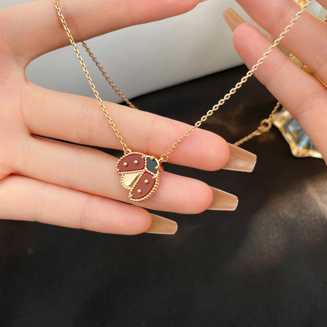 [OrnoraJewelry]LUCKY  CARNELIANS LADYBUG NECKLACE