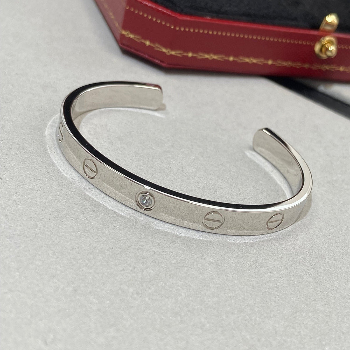 [OrnoraJewelry]LOVE BRACELET 6.1MM 1 DIAMOND OPEN CUFF
