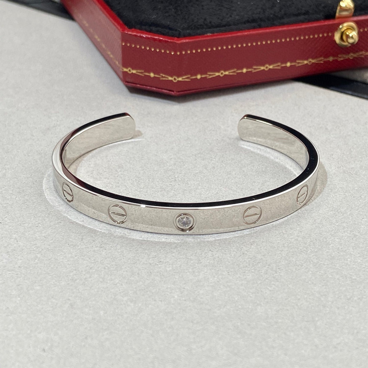 [OrnoraJewelry]LOVE BRACELET 6.1MM 1 DIAMOND OPEN CUFF