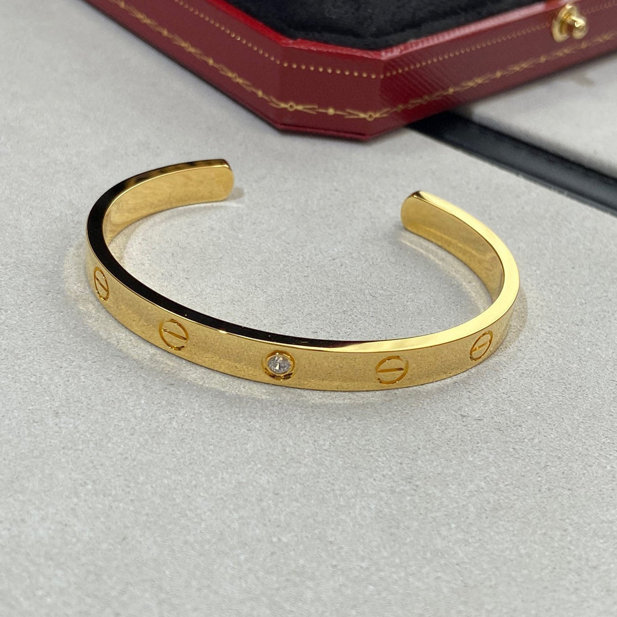 [OrnoraJewelry]LOVE BRACELET 6.1MM 1 DIAMOND OPEN CUFF