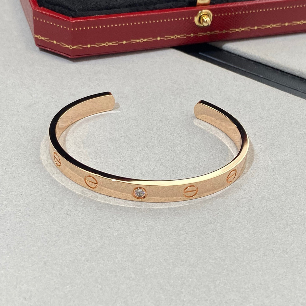 [OrnoraJewelry]LOVE BRACELET 6.1MM 1 DIAMOND OPEN CUFF