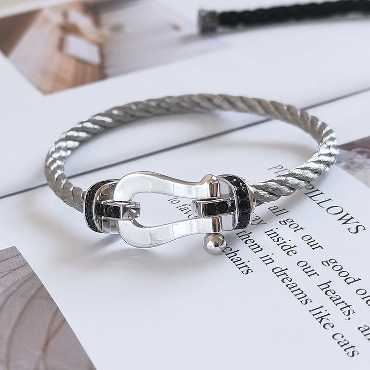 [OrnoraJewelry]FORCE LARGE HORSESHOE BLACK DIAMOND BRACELET SILVER