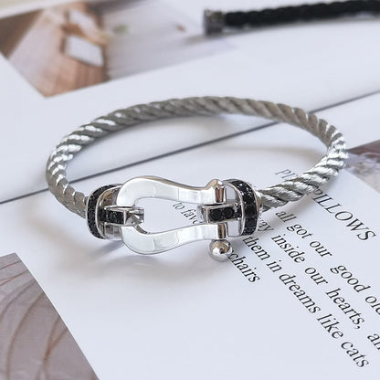 [OrnoraJewelry]FORCE LARGE HORSESHOE BLACK DIAMOND BRACELET SILVER