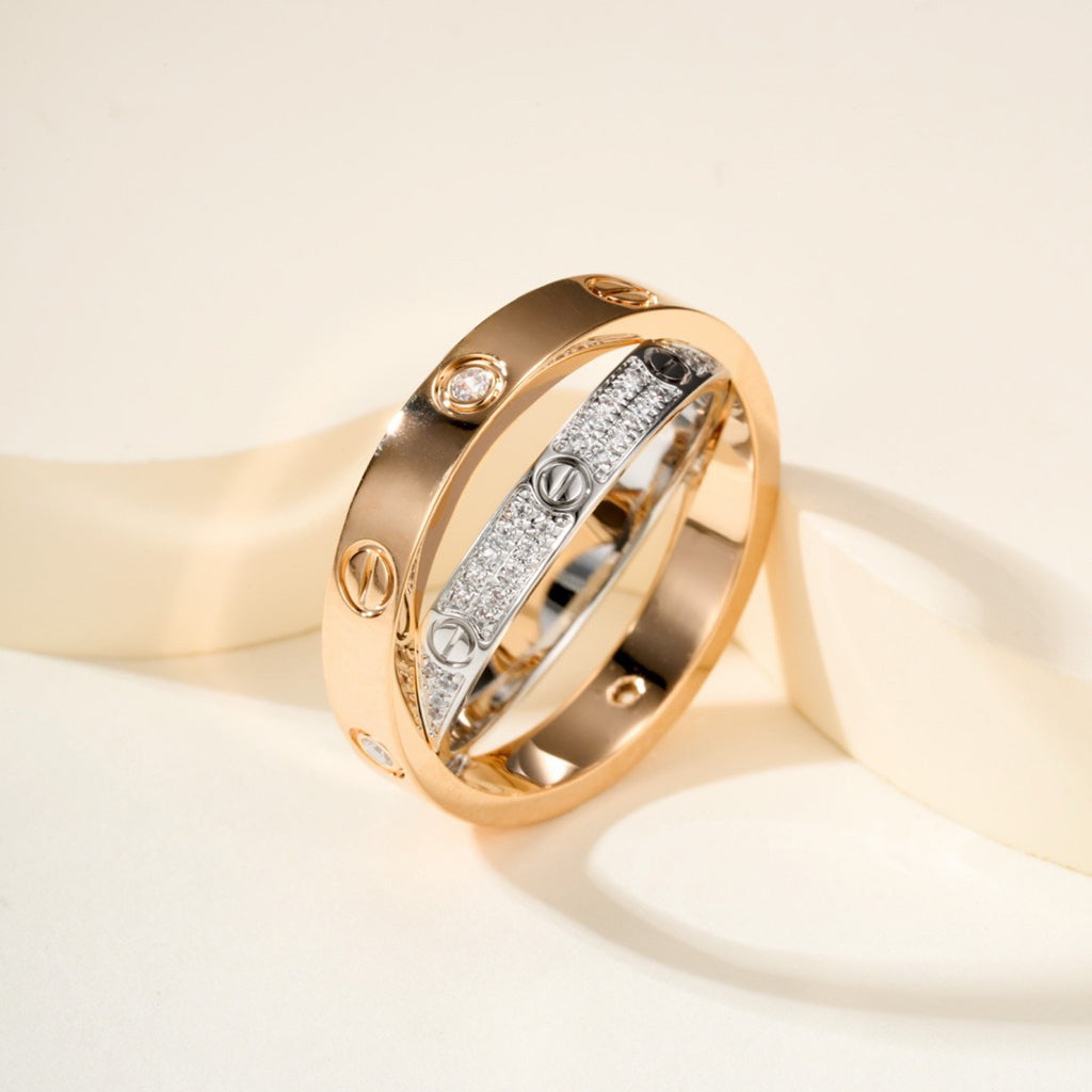 [OrnoraJewelry]LOVE PINK GOLD SILVER DIAMOND DOUBLE RING