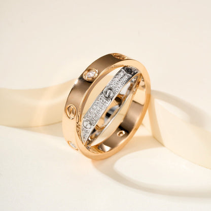 [OrnoraJewelry]LOVE PINK GOLD SILVER DIAMOND DOUBLE RING