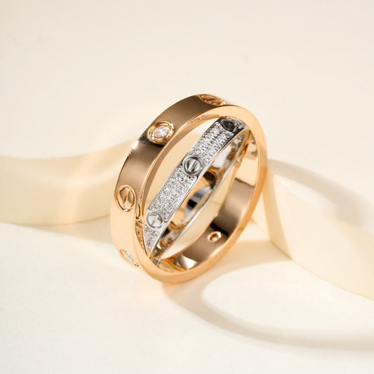 [OrnoraJewelry]LOVE PINK GOLD SILVER DIAMOND DOUBLE RING