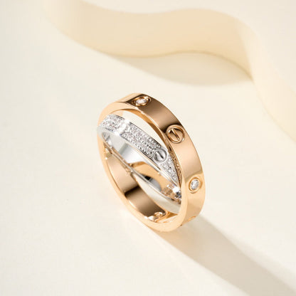[OrnoraJewelry]LOVE PINK GOLD SILVER DIAMOND DOUBLE RING