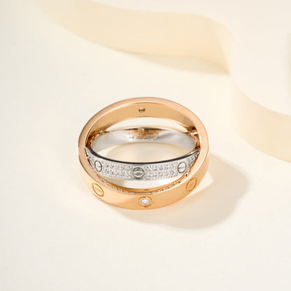 [OrnoraJewelry]LOVE PINK GOLD SILVER DIAMOND DOUBLE RING