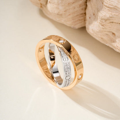 [OrnoraJewelry]LOVE PINK GOLD SILVER DIAMOND DOUBLE RING