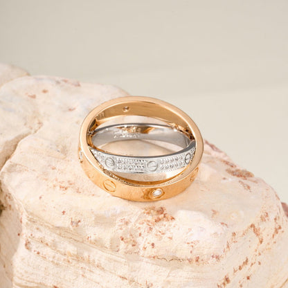 [OrnoraJewelry]LOVE PINK GOLD SILVER DIAMOND DOUBLE RING