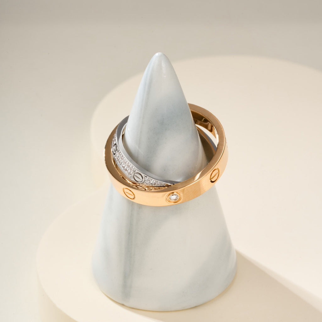[OrnoraJewelry]LOVE PINK GOLD SILVER DIAMOND DOUBLE RING