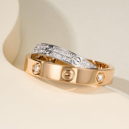[OrnoraJewelry]LOVE PINK GOLD SILVER DIAMOND DOUBLE RING