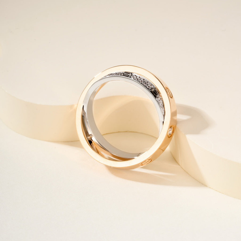 [OrnoraJewelry]LOVE PINK GOLD SILVER DIAMOND DOUBLE RING