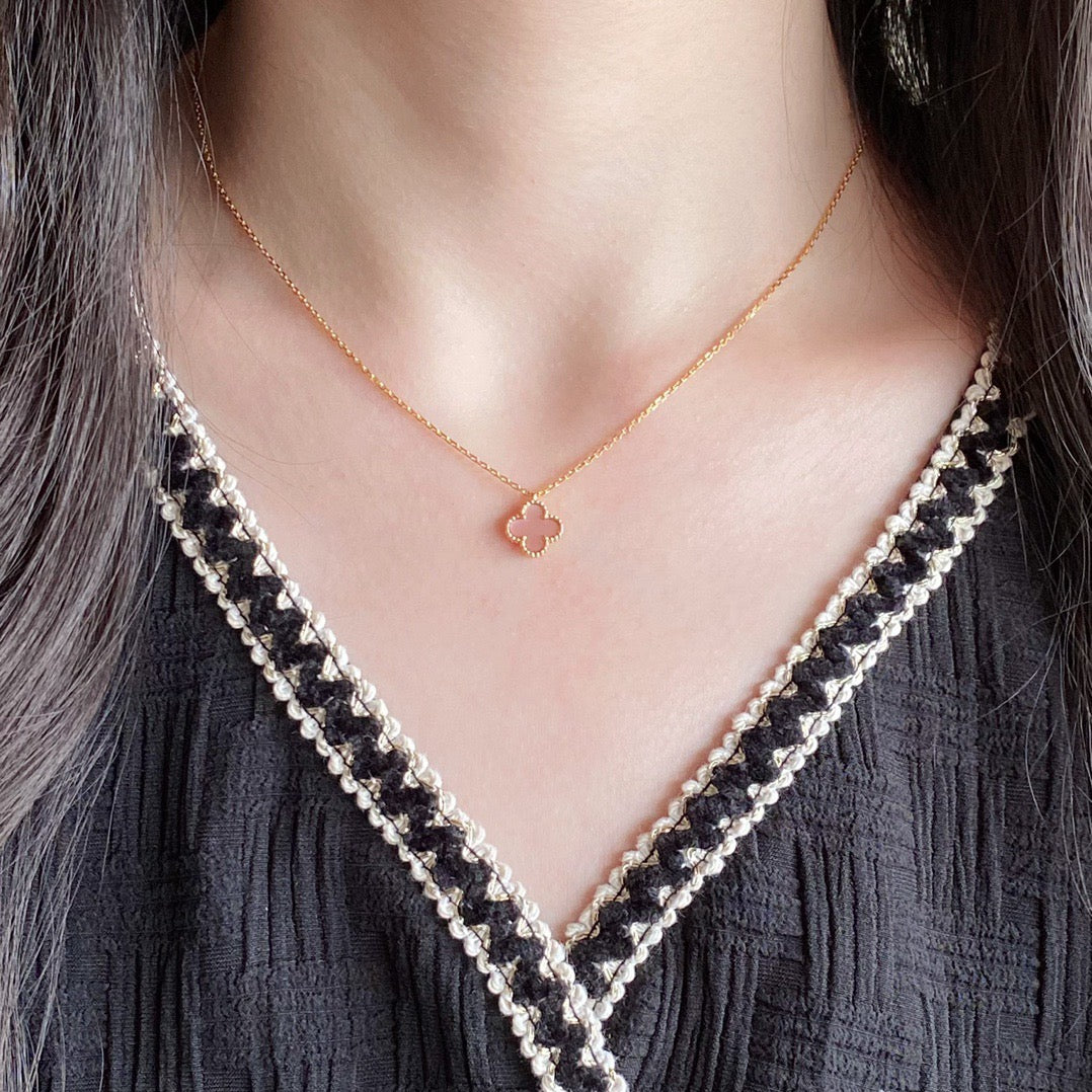 [OrnoraJewelry]CLOVER 15MM PINK MOTHER-OF-PEARL SINGLE FLOWER NECKLACE
