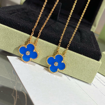 [OrnoraJewelry]CLOVER 15MM DIAMOND AND BLUE AGATE NECKLACE