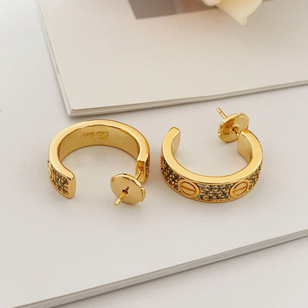 [OrnoraJewelry]LOVE 5.5MM DIAMOND PAVED EARRINGS