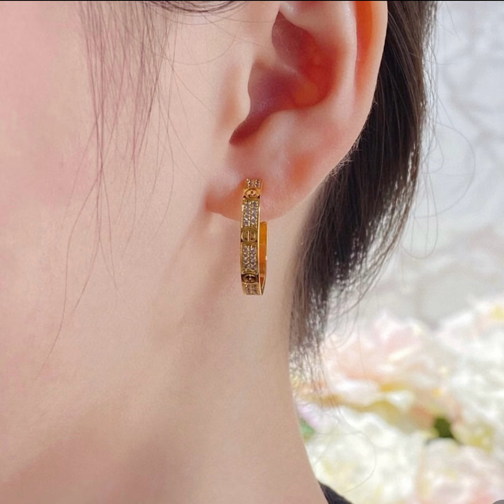[OrnoraJewelry]LOVE EARRINGS 3.6MM DIAMOND PAVED