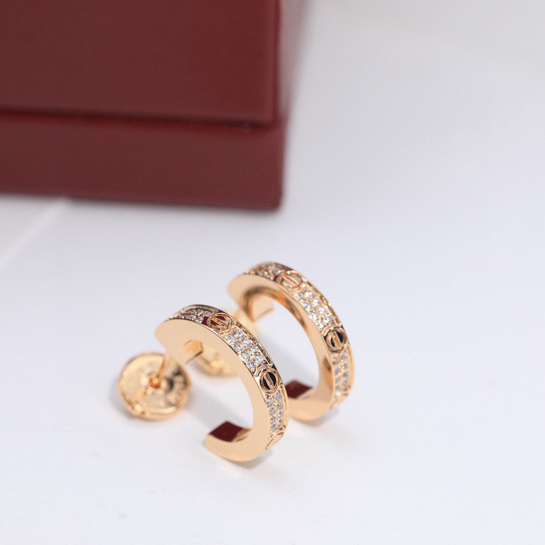[OrnoraJewelry]LOVE 5.5MM DIAMOND PAVED EARRINGS