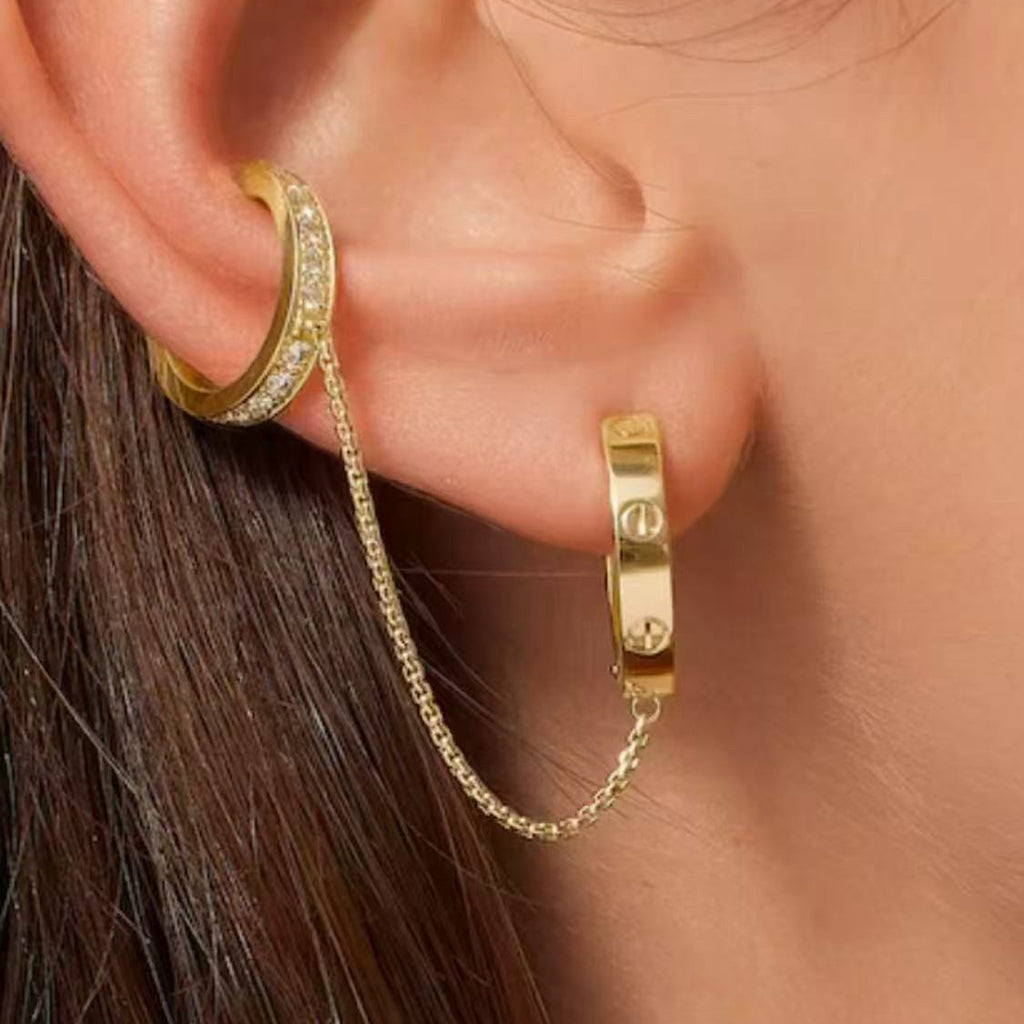 [OrnoraJewelry]LOVE 3.0MM HALF DIAMOND EARRINGS
