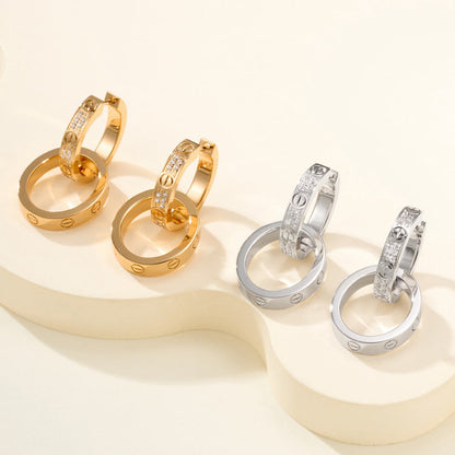 [OrnoraJewelry]LOVE 3.3MM DANGLE HALF DIAMOND EARRINGS