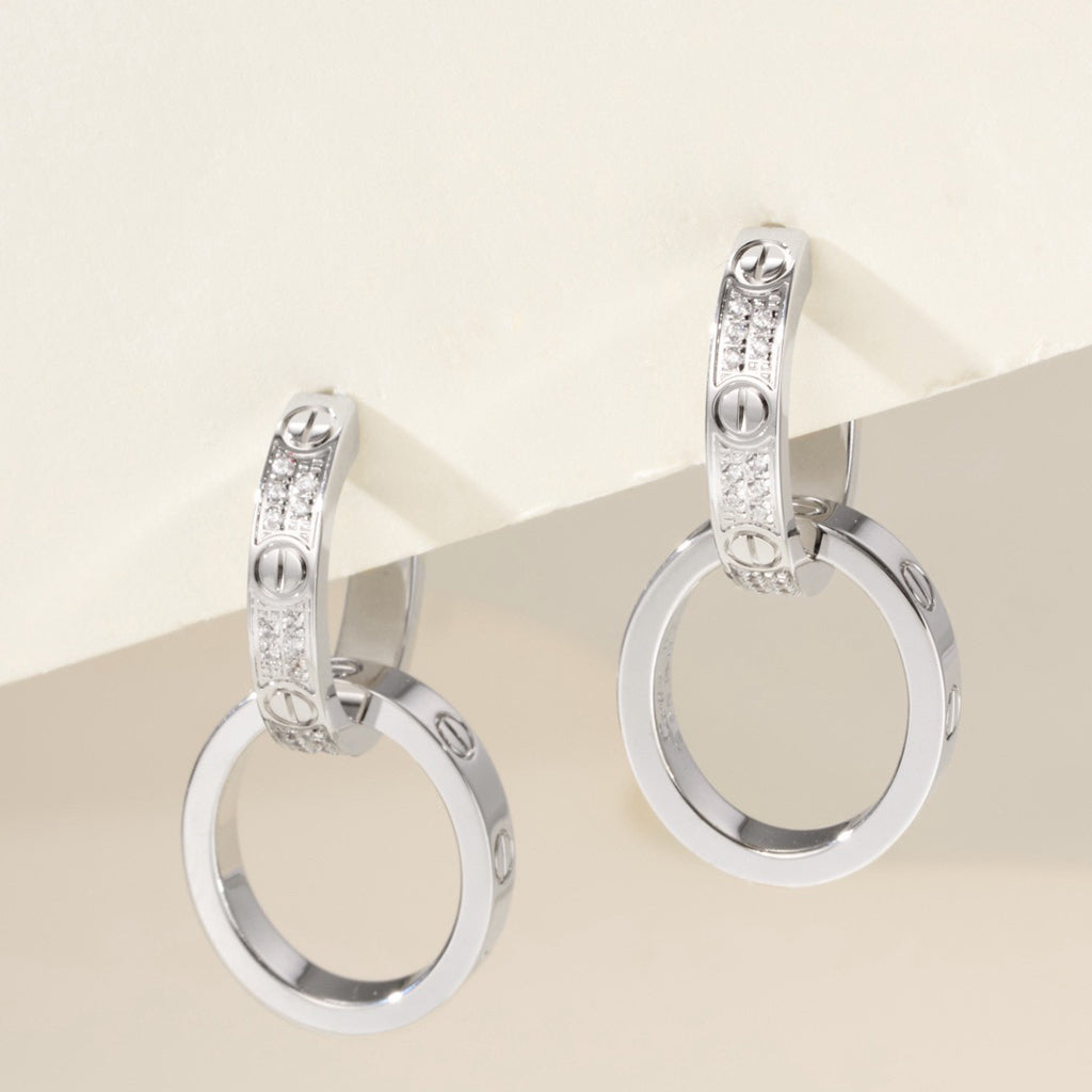 [OrnoraJewelry]LOVE 3.3MM DANGLE HALF DIAMOND EARRINGS