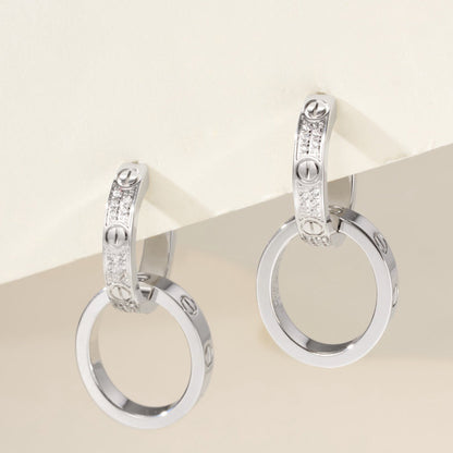 [OrnoraJewelry]LOVE 3.3MM DANGLE HALF DIAMOND EARRINGS