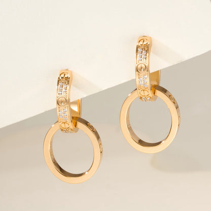 [OrnoraJewelry]LOVE 3.3MM DANGLE HALF DIAMOND EARRINGS
