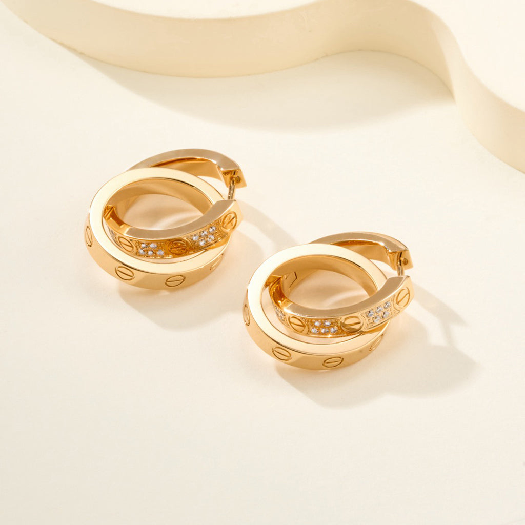 [OrnoraJewelry]LOVE 3.3MM DANGLE HALF DIAMOND EARRINGS