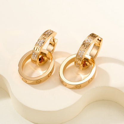 [OrnoraJewelry]LOVE 3.3MM DANGLE HALF DIAMOND EARRINGS