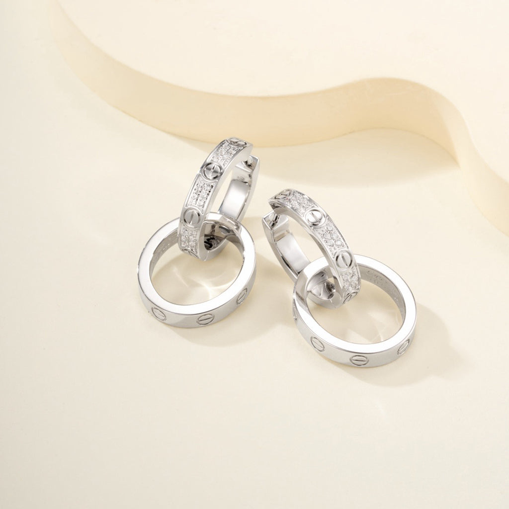 [OrnoraJewelry]LOVE 3.3MM DANGLE HALF DIAMOND EARRINGS