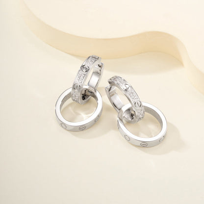 [OrnoraJewelry]LOVE 3.3MM DANGLE HALF DIAMOND EARRINGS