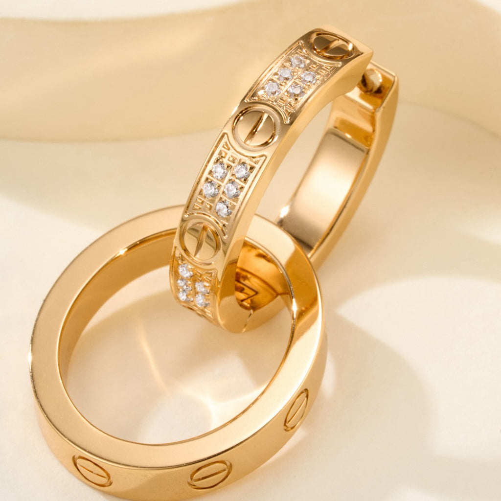 [OrnoraJewelry]LOVE 3.3MM DANGLE HALF DIAMOND EARRINGS