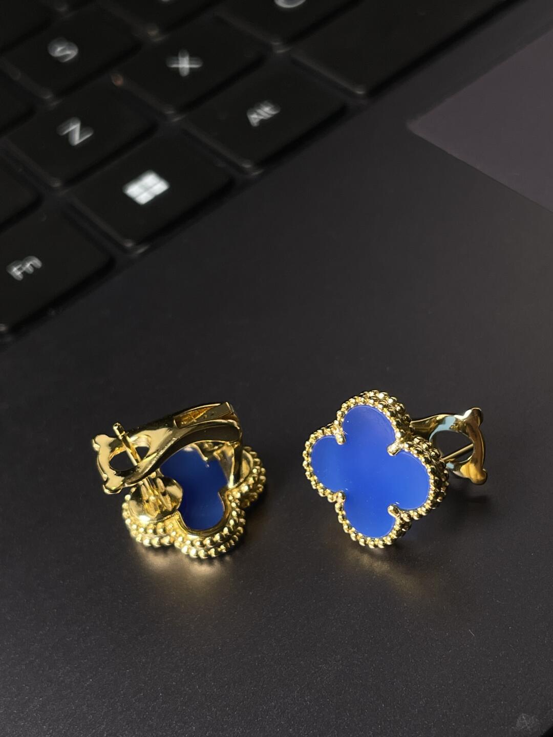 [OrnoraJewelry] CLOVER LARGE (20mm) 1 MOTIFS BLUE MOP STUD EARRINGS