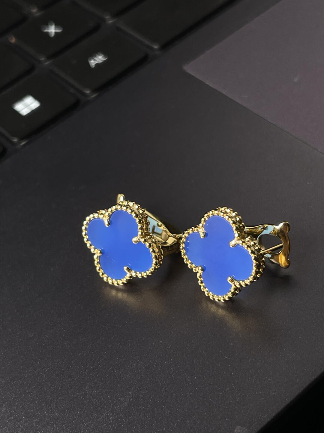 [OrnoraJewelry] CLOVER LARGE (20mm) 1 MOTIFS BLUE MOP STUD EARRINGS