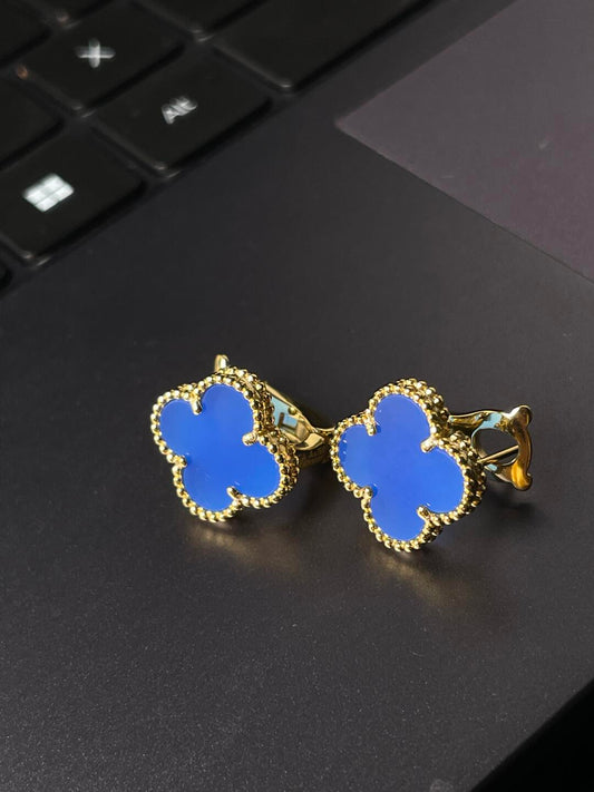 [OrnoraJewelry] CLOVER LARGE (20mm) 1 MOTIFS BLUE MOP STUD EARRINGS
